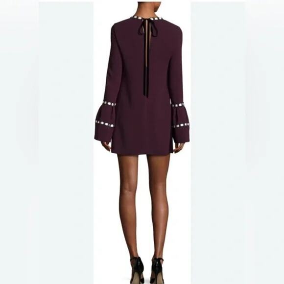 ALEXIS Rustam Ribbon-Trimmed Bell-Sleeve Shift Dress Plum Size Medium Autumn - Picture 2 of 10